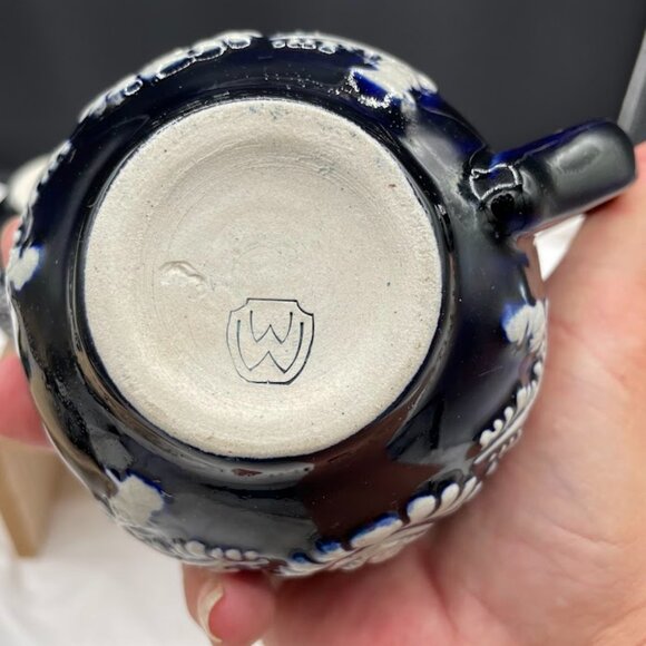 Set of 4 Wick-Werke Germany Cobalt Blue Mugs Cups Floral Leaves Pineapples - Picture 14 of 15